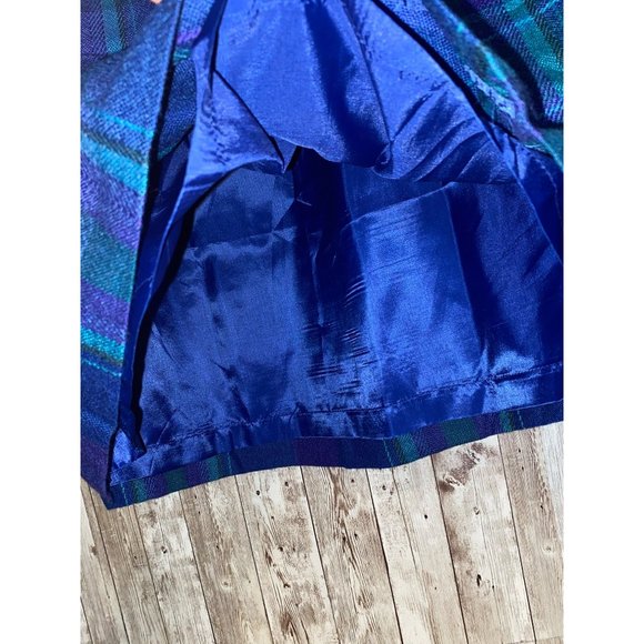 Women's Vintage Tanner Sport Blue Green Plaid Wool Zip Pencil Skirt Size 12 - Picture 8 of 12